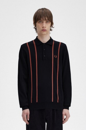 Prendas De Punto Fred Perry Vertical Stripe De Punto Shirt Hombre Negras | DCLVO86439