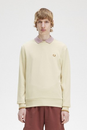 Sudaderas Fred Perry Crew Neck Hombre Oatmeal | CLZPD92471