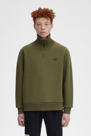 Sudaderas Fred Perry De Punto Trim Zip Neck Hombre Verde | CLZDE71855