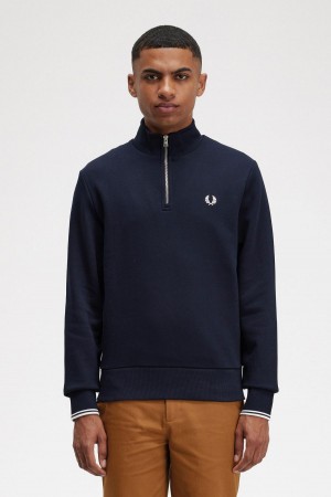 Sudaderas Fred Perry Half Zip Hombre Azul Marino | TCLWZ67047