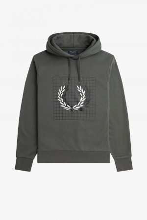 Sudaderas Fred Perry Laurel Wreath Grid Encapuchado Hombre Verde | ZCLNQ65715