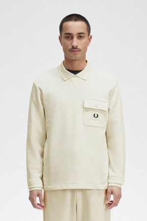 Sudaderas Fred Perry Long Sleeve Loopback Hombre Ecru | CLDYB35361