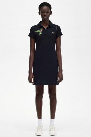 Vestido Fred Perry Embroidered Piqué Mujer Negras | CLXBR82680