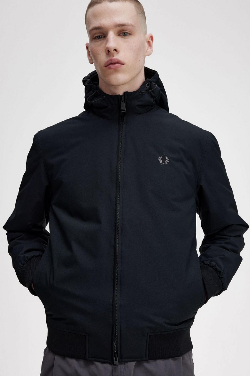 Abrigos Fred Perry Acolchado Encapuchado Brentham Hombre Negras | ACLDF56124