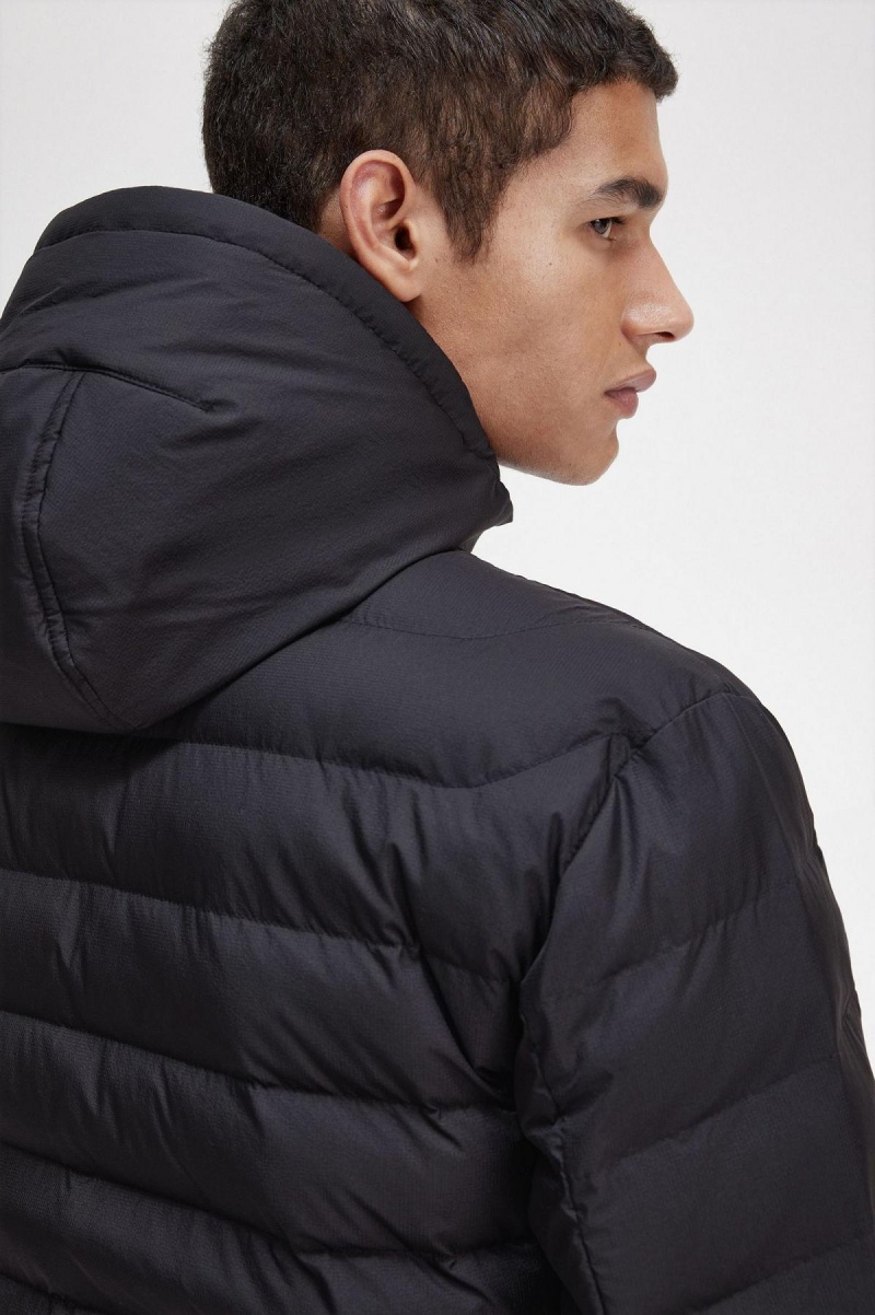 Abrigos Fred Perry Encapuchado Insulated Hombre Negras | CLZDE16768