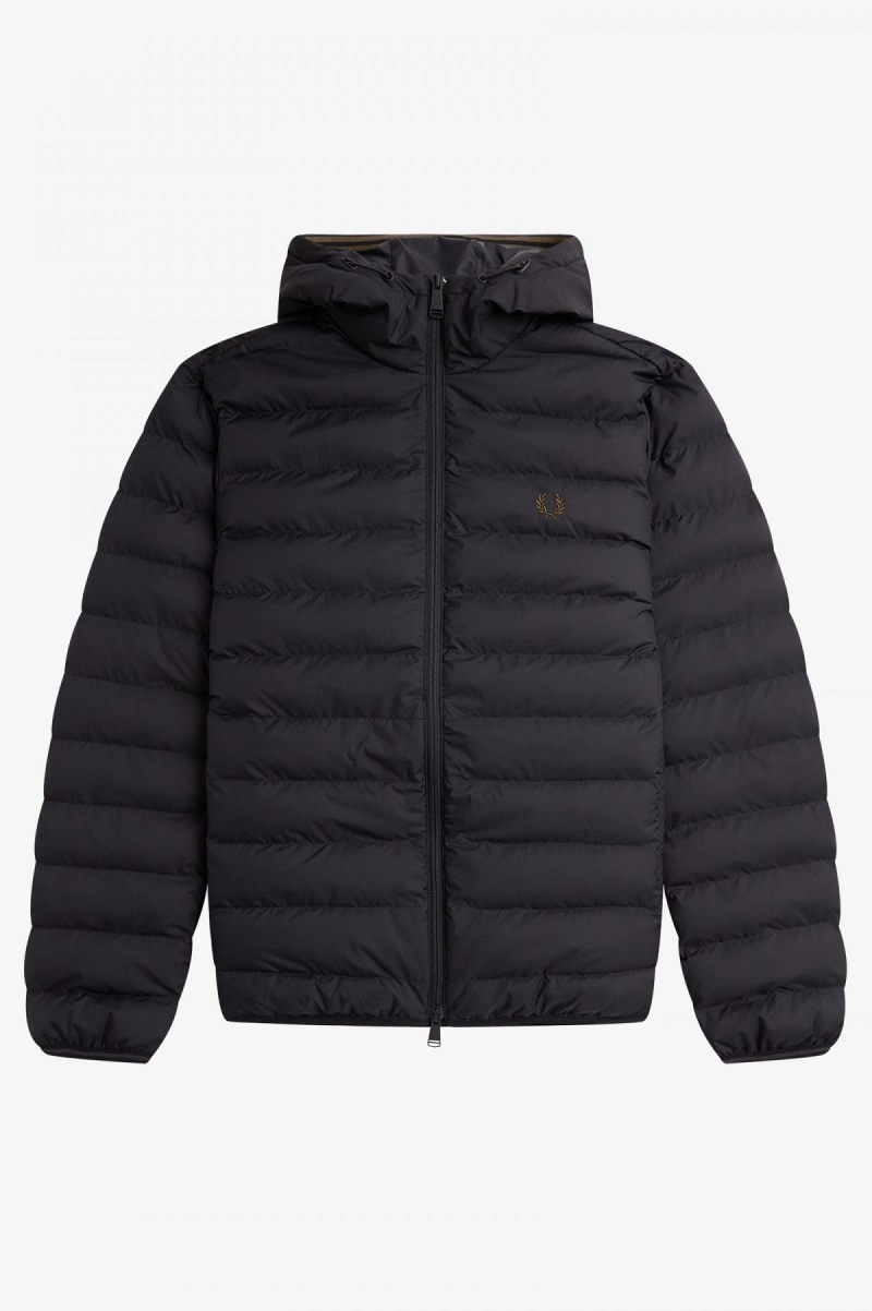 Abrigos Fred Perry Encapuchado Insulated Hombre Negras | CLZDE16768