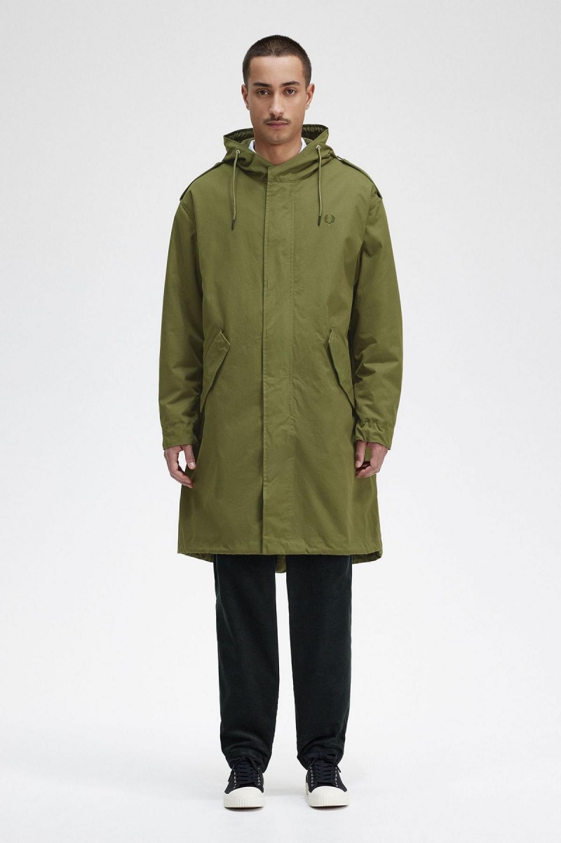 Abrigos Fred Perry Faux Fur Forro Parka Hombre Verde | MCLFT24583