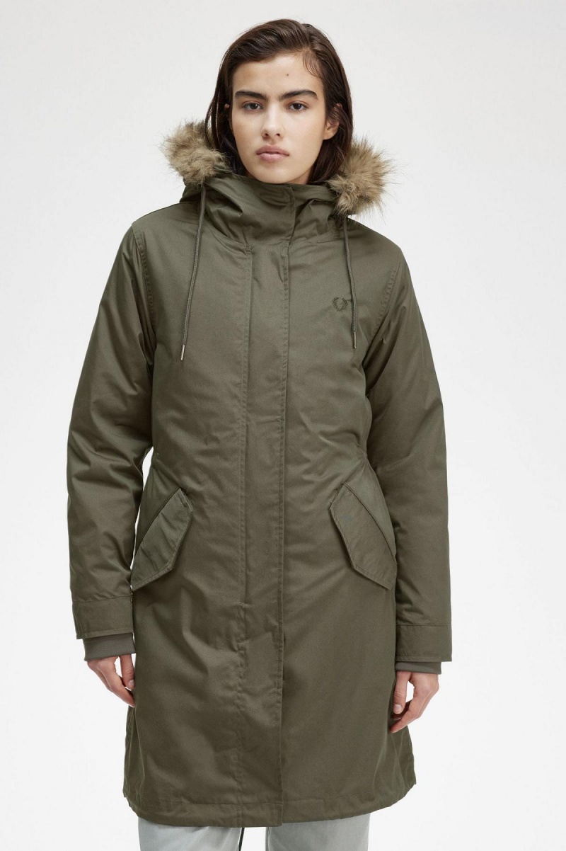 Abrigos Fred Perry Zip-In Liner Parka Mujer Verde | CLEGJ48951