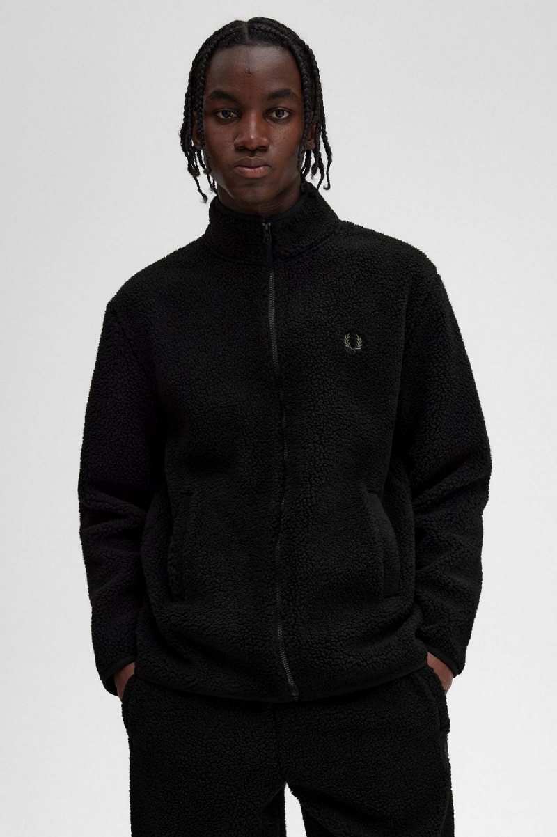 Abrigos Fred Perry Zip Through Borg Fleece Hombre Negras | GCLEC40447