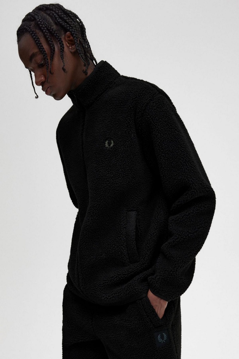 Abrigos Fred Perry Zip Through Borg Fleece Hombre Negras | GCLEC40447