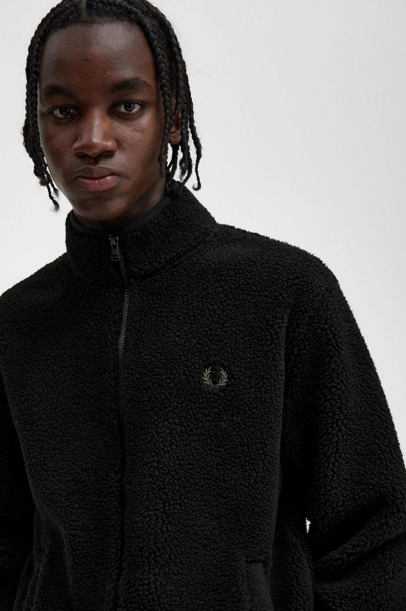 Abrigos Fred Perry Zip Through Borg Fleece Hombre Negras | GCLEC40447