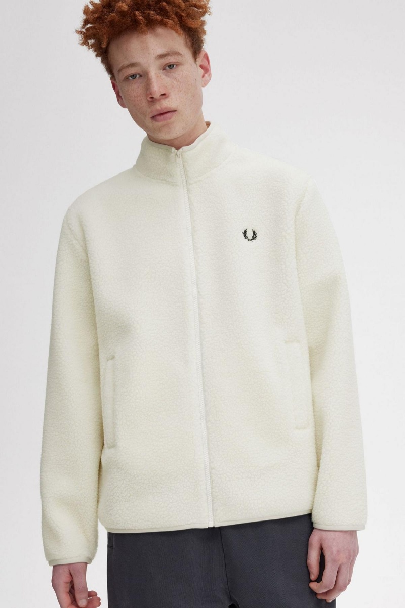 Abrigos Fred Perry Zip Through Borg Fleece Hombre Ecru | YCLVQ81305