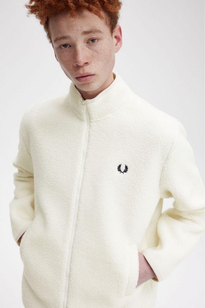 Abrigos Fred Perry Zip Through Borg Fleece Hombre Ecru | YCLVQ81305