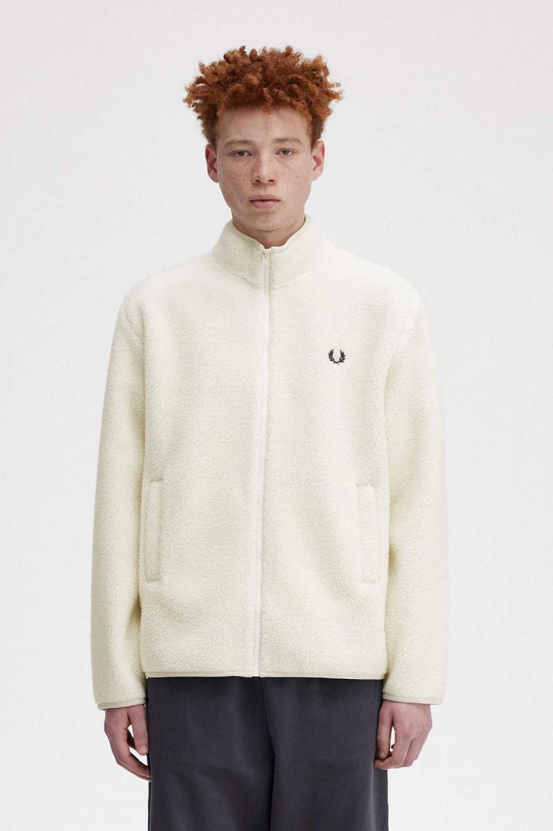 Abrigos Fred Perry Zip Through Borg Fleece Hombre Ecru | YCLVQ81305