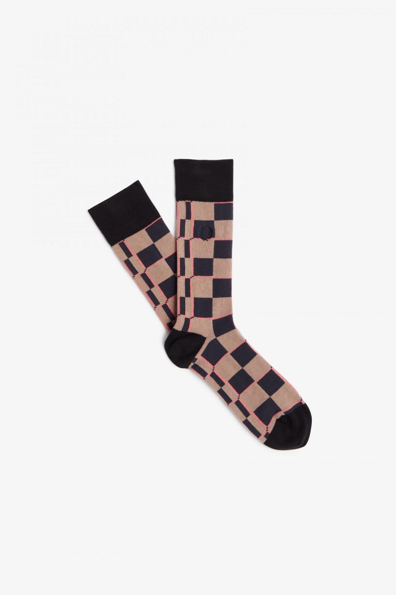 Calcetines Fred Perry Glitch Chequerboard Accessories Rosas Rosas Negras | GCLEC44414