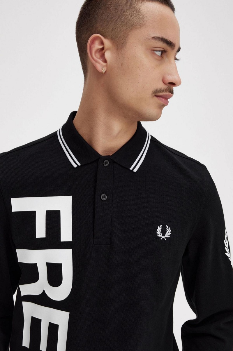 Camisa Polo Fred Perry Bold Estampadas Long Sleeve Fred Perry Shirt Hombre Negras | YCLVQ73685