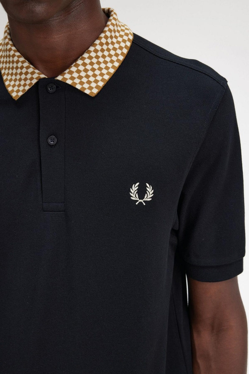 Camisa Polo Fred Perry Chequerboard Collar Polo Shirt Hombre Negras | XCLBH35180