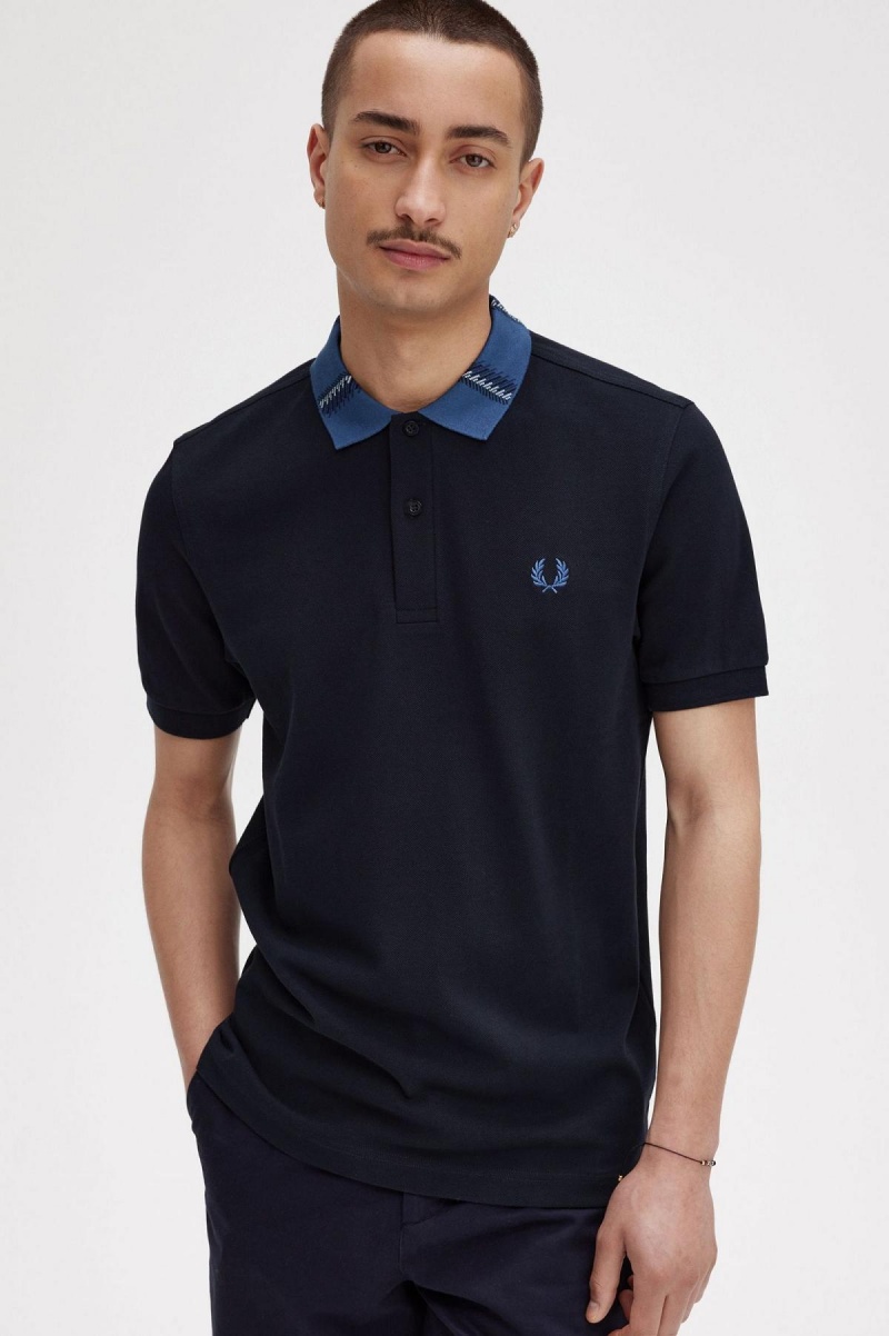 Camisa Polo Fred Perry Estampadas Collar Polo Shirt Hombre Azul Marino | CLZPD48598