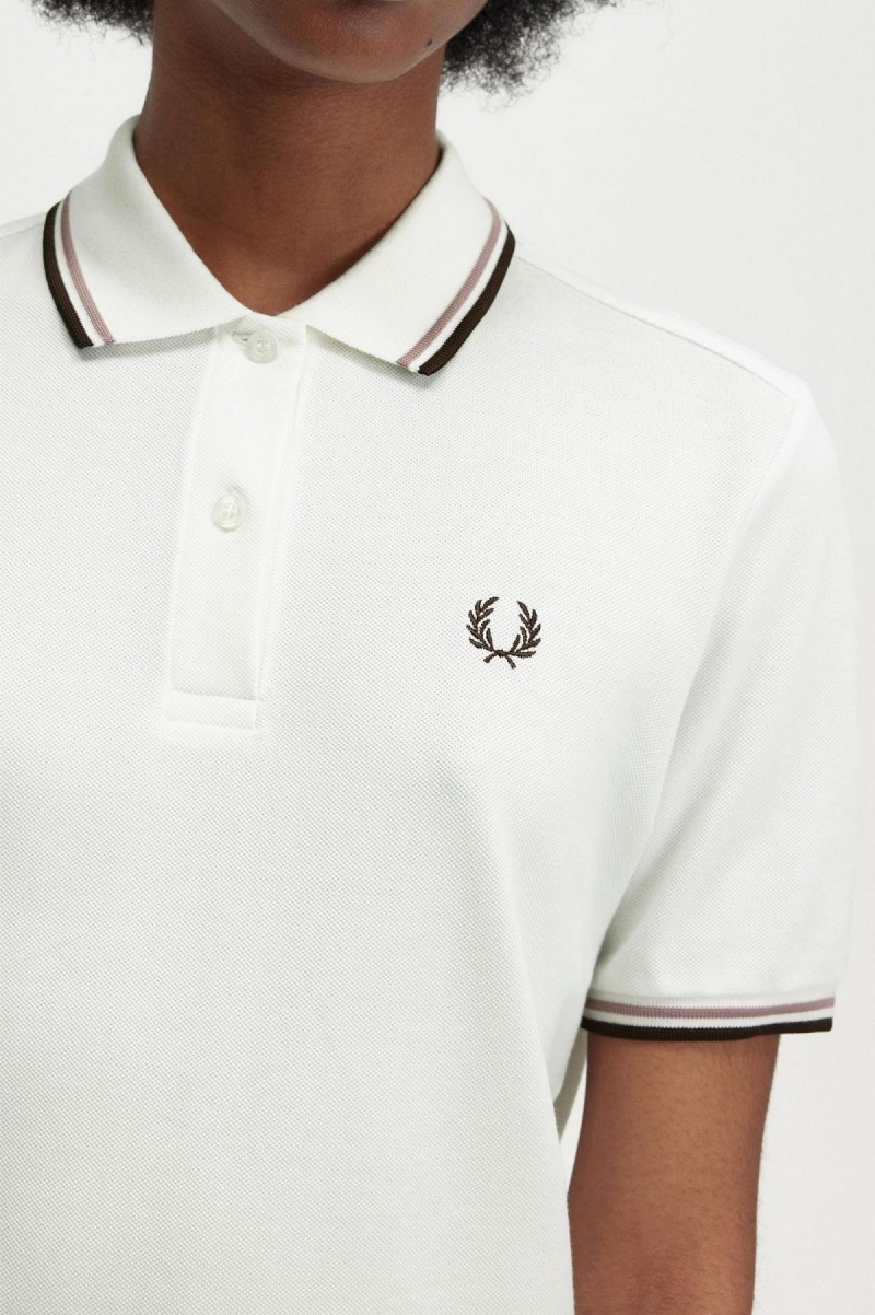 Camisa Polo Fred Perry G3600 Mujer Blancas Rosas Oscuro | CLEAH77408