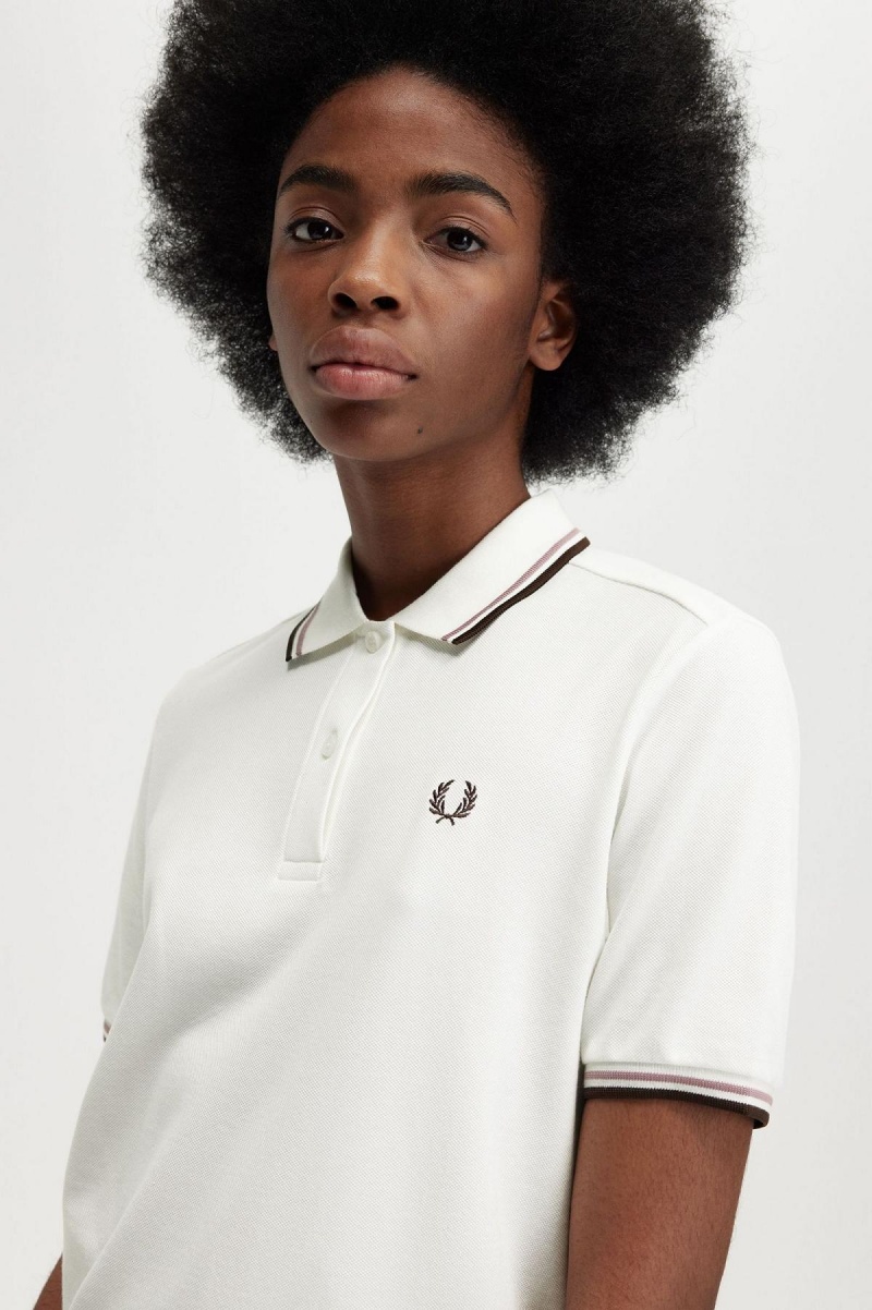 Camisa Polo Fred Perry G3600 Mujer Blancas Rosas Oscuro | CLEAH77408