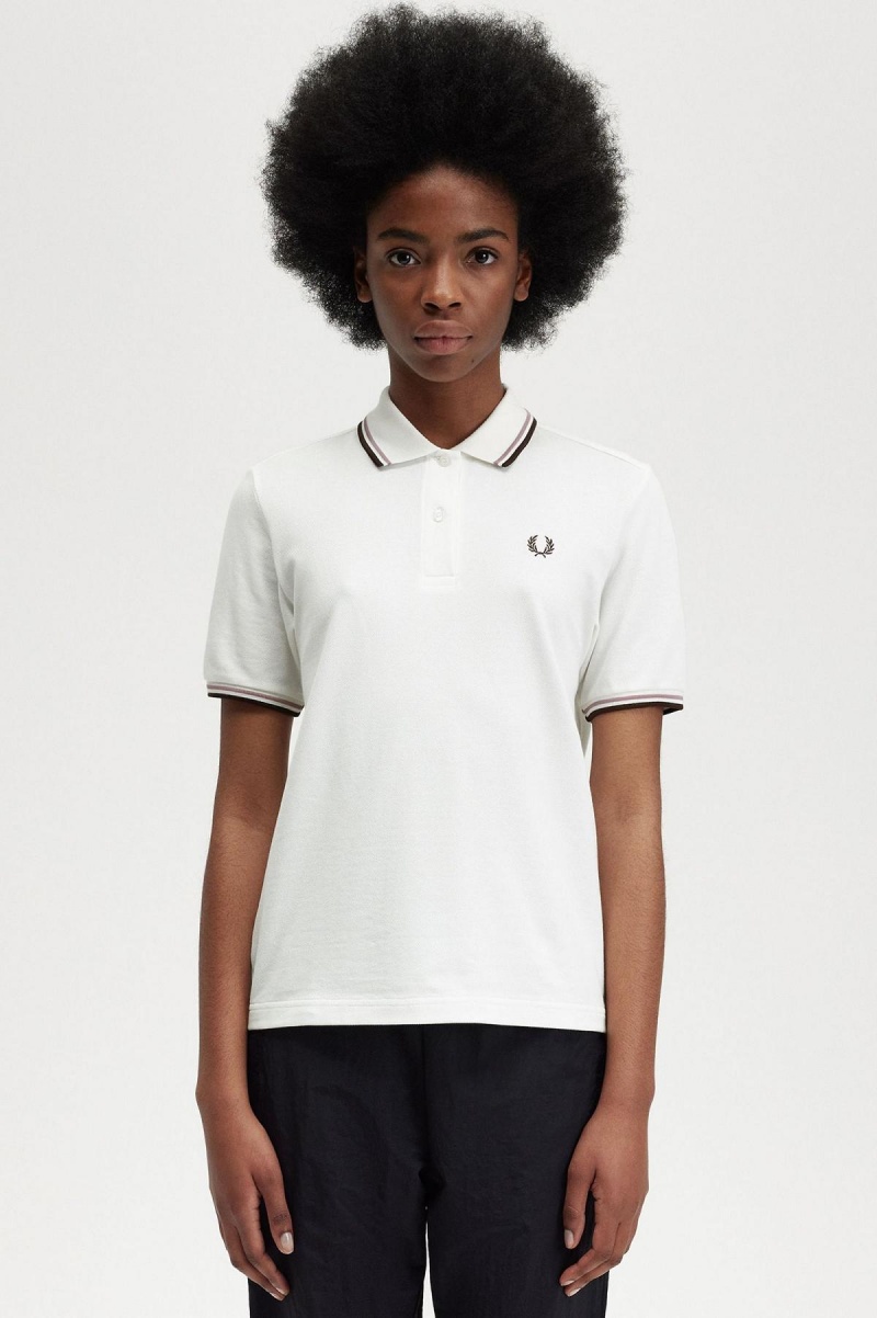 Camisa Polo Fred Perry G3600 Mujer Blancas Rosas Oscuro | CLEAH77408