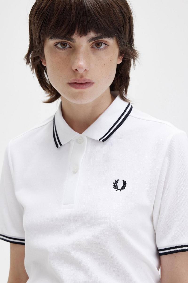 Camisa Polo Fred Perry G3600 Mujer Blancas Negras Negras | CLNEJ41340