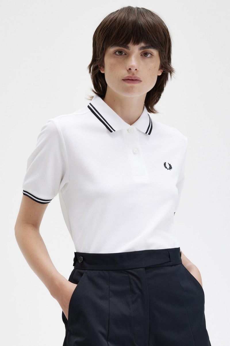 Camisa Polo Fred Perry G3600 Mujer Blancas Negras Negras | CLNEJ41340