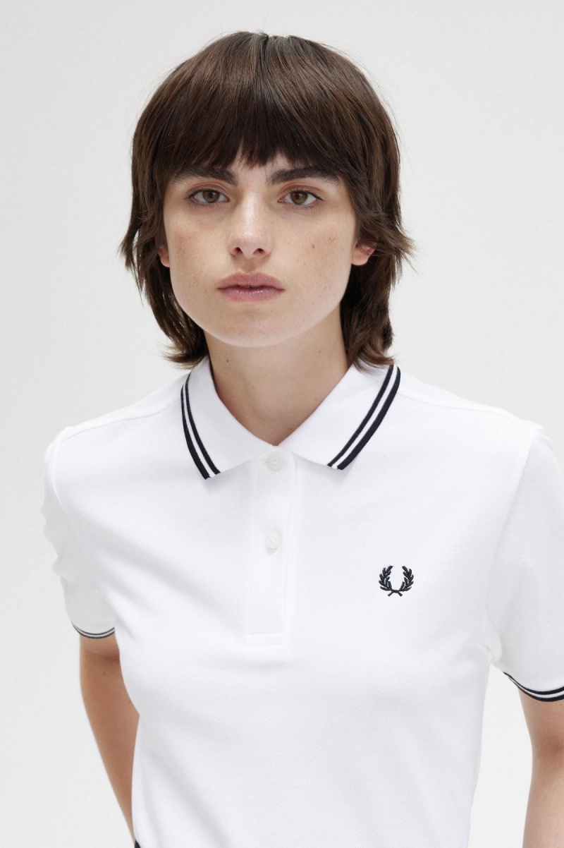 Camisa Polo Fred Perry G3600 Mujer Blancas Negras Negras | CLNEJ41340