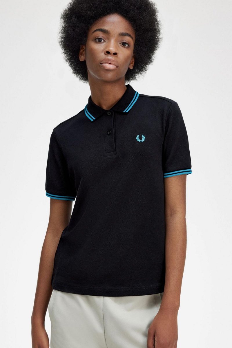 Camisa Polo Fred Perry G3600 Mujer Negras Azules Azules | PCLQX19700