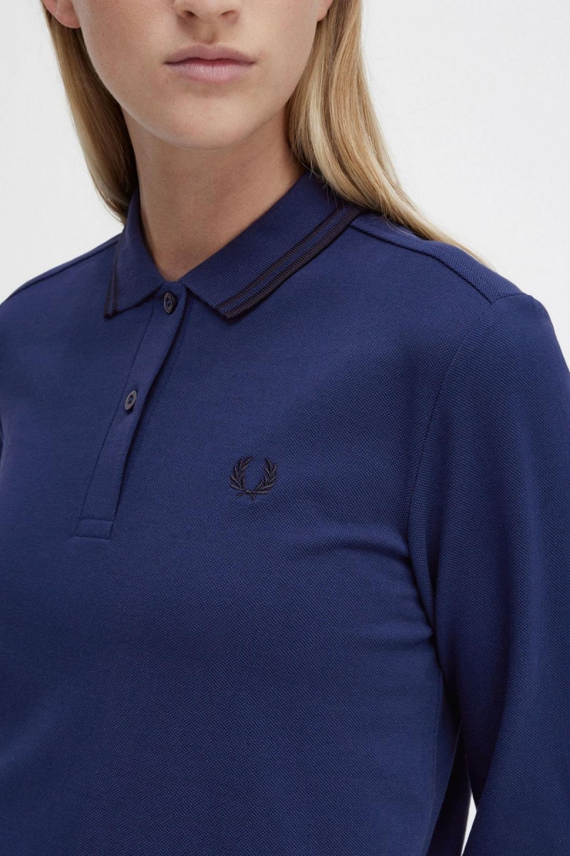 Camisa Polo Fred Perry G3636 Mujer Azul Marino Negras Negras | BCLSD47449