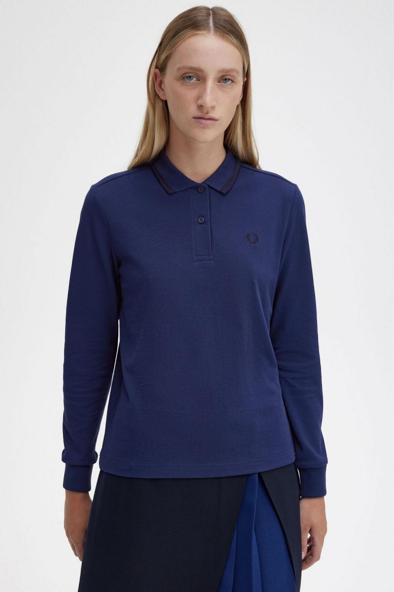 Camisa Polo Fred Perry G3636 Mujer Azul Marino Negras Negras | BCLSD47449