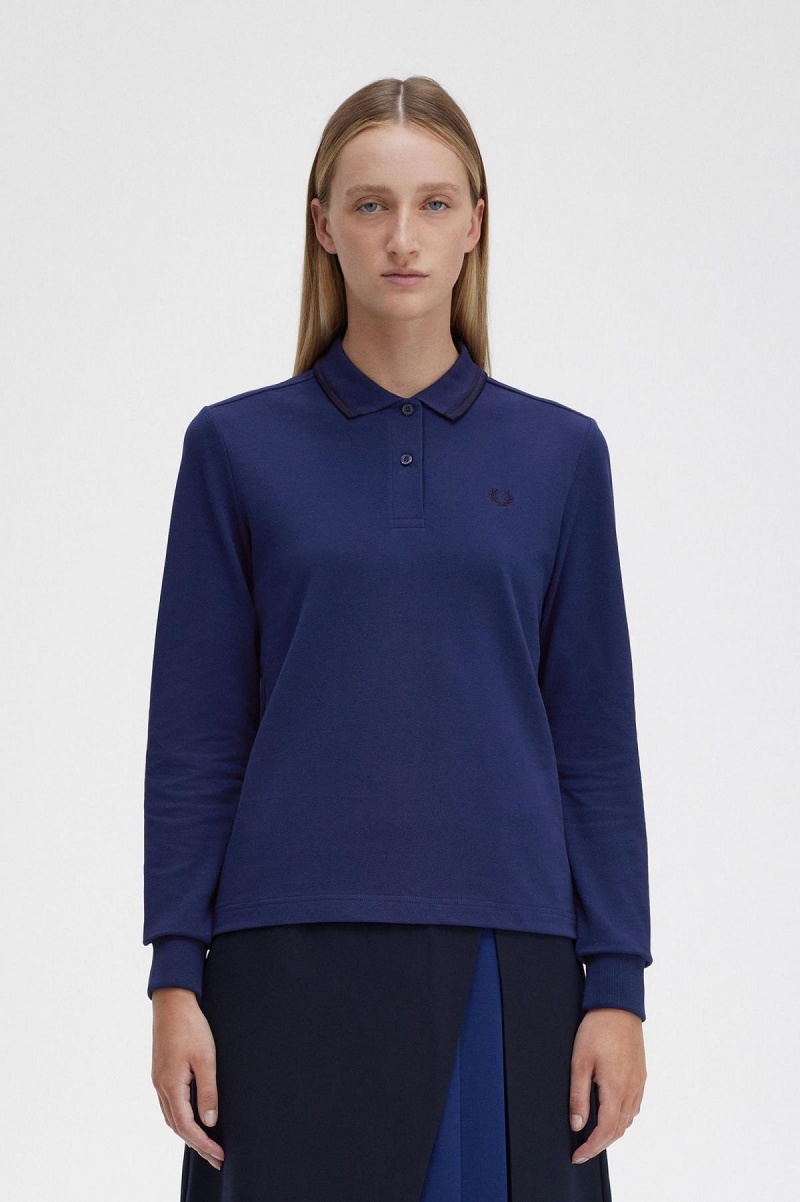 Camisa Polo Fred Perry G3636 Mujer Azul Marino Negras Negras | BCLSD47449