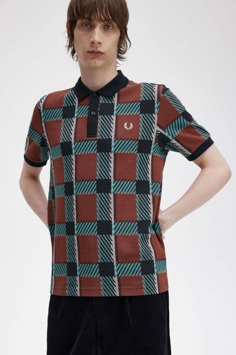 Camisa Polo Fred Perry Glitch Tartan Polo Shirt Hombre Marrones | ECLHC92440