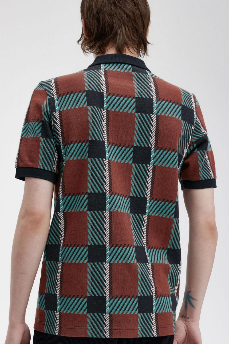 Camisa Polo Fred Perry Glitch Tartan Polo Shirt Hombre Marrones | ECLHC92440