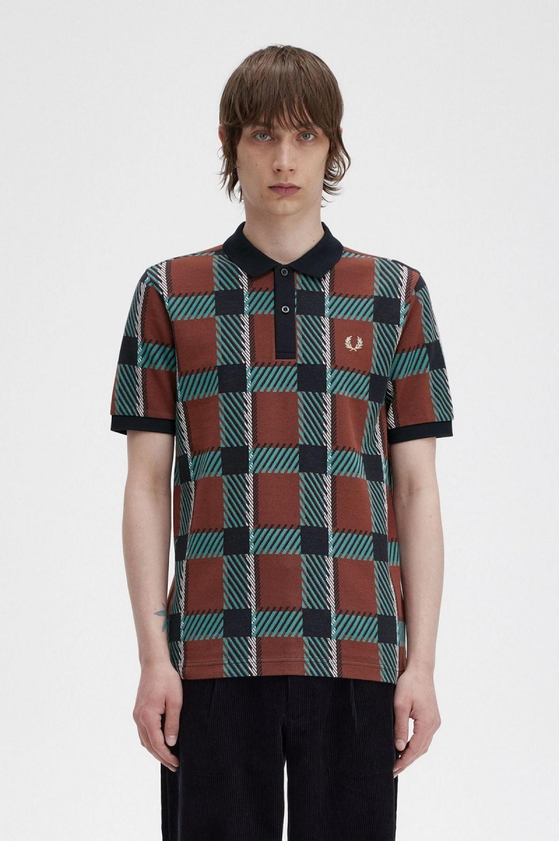 Camisa Polo Fred Perry Glitch Tartan Polo Shirt Hombre Marrones | ECLHC92440