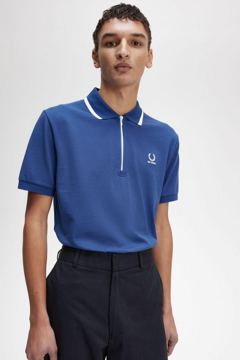 Camisa Polo Fred Perry Half Zip Polo Shirt Hombre Azul Real Azules | XCLBH32765