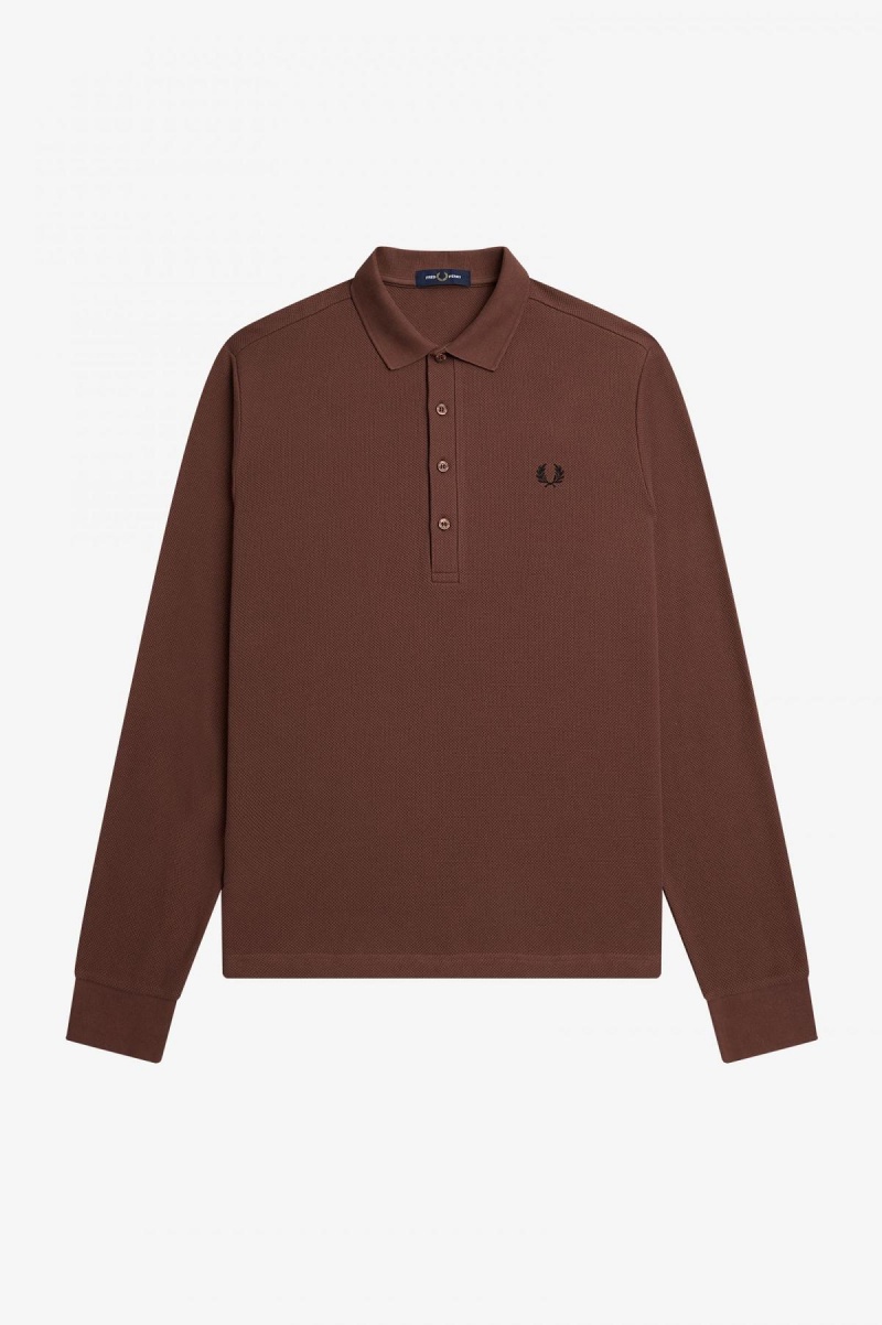 Camisa Polo Fred Perry Honeycomb Algodon Long Sleeve Polo Shirt Hombre Marrones | CLCIF83612