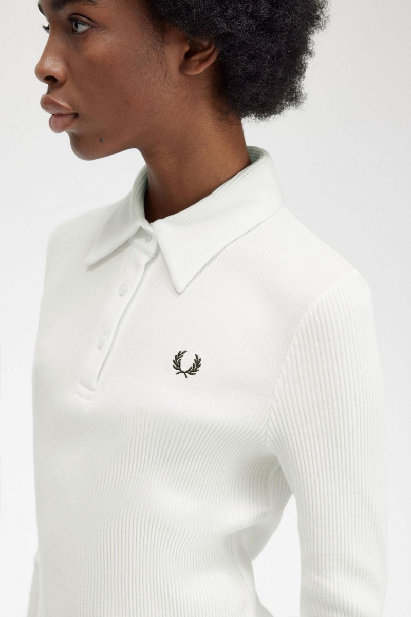 Camisa Polo Fred Perry Long Sleeve Acanalado Mujer Blancas | TCLWZ94412