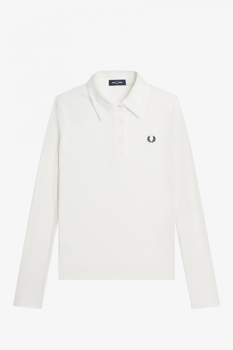 Camisa Polo Fred Perry Long Sleeve Acanalado Mujer Blancas | TCLWZ94412