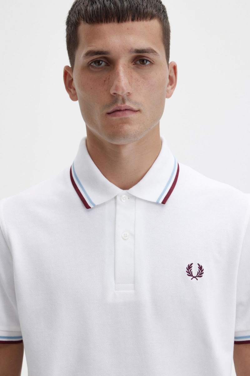 Camisa Polo Fred Perry M12 Hombre Blancas Burdeos | CLJZR76496