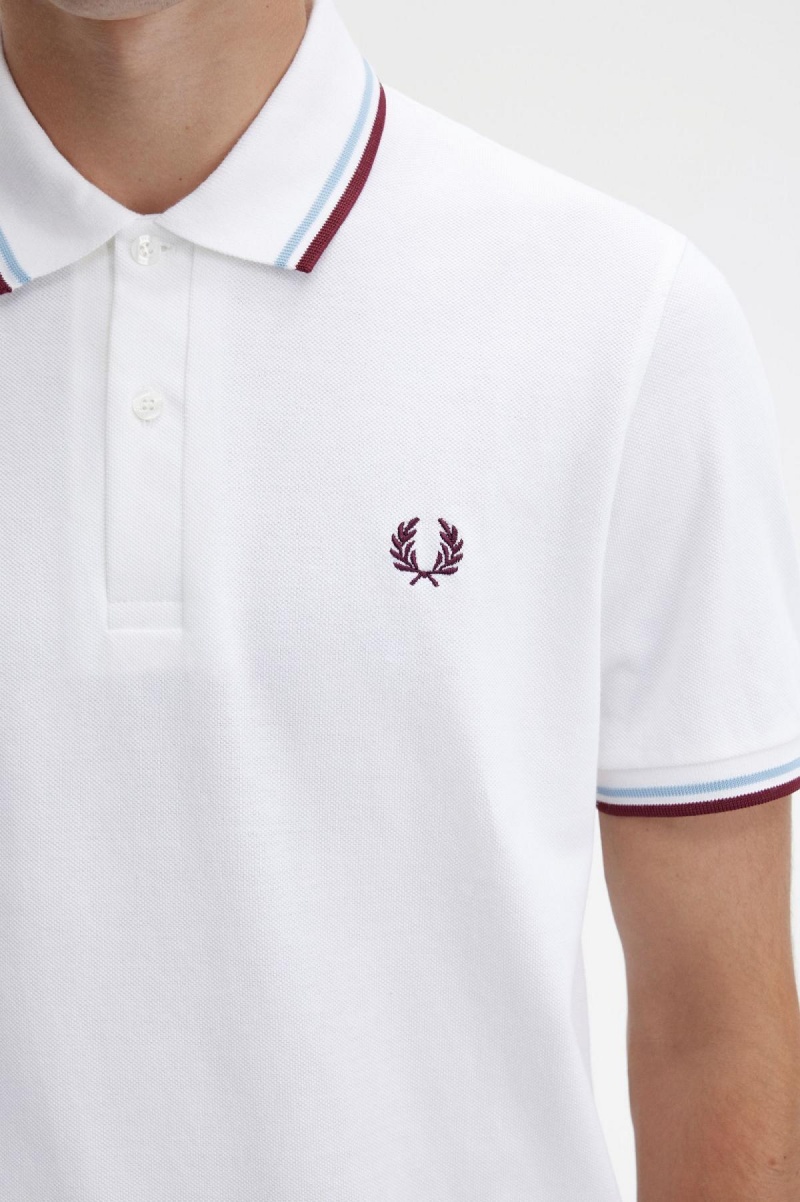 Camisa Polo Fred Perry M12 Hombre Blancas Burdeos | CLJZR76496