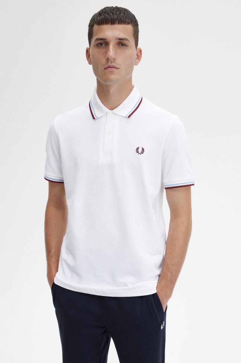 Camisa Polo Fred Perry M12 Hombre Blancas Burdeos | CLJZR76496