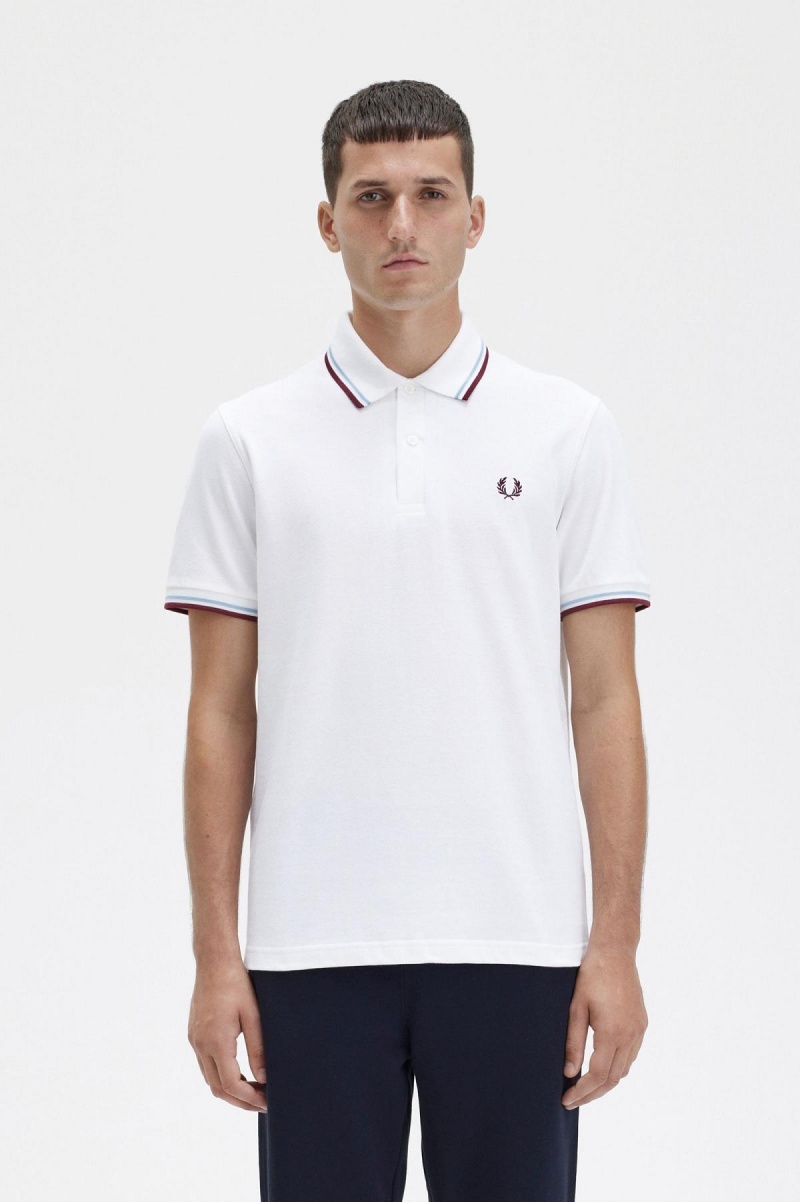 Camisa Polo Fred Perry M12 Hombre Blancas Burdeos | CLJZR76496