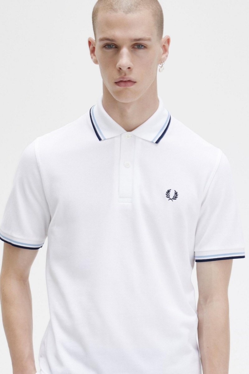 Camisa Polo Fred Perry M12 Hombre Blancas Azul Marino | CLJBT46115