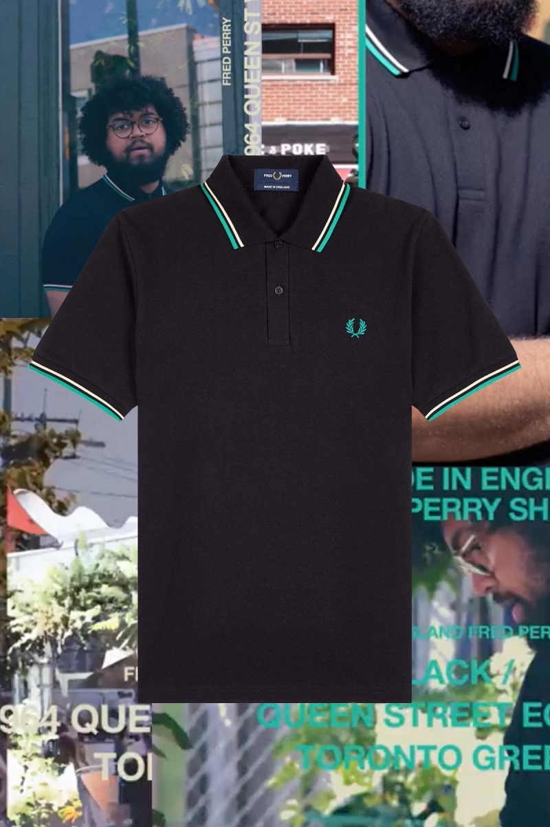 Camisa Polo Fred Perry M12 Hombre Negras Verde | CLCIF97006