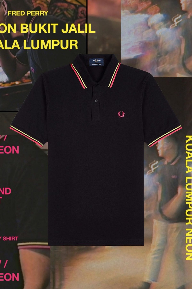 Camisa Polo Fred Perry M12 Hombre Negras Amarillo | ECLHC52169