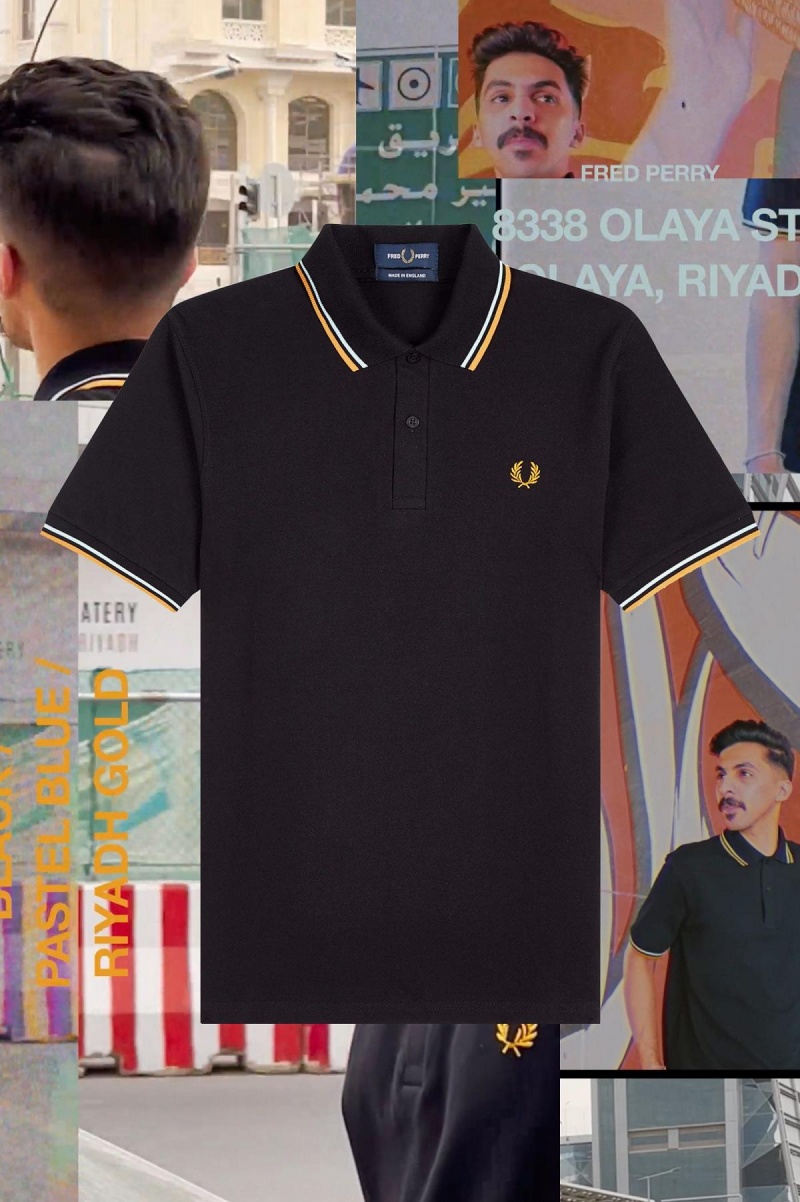 Camisa Polo Fred Perry M12 Hombre Negras Azules Doradas | ECLHC57619