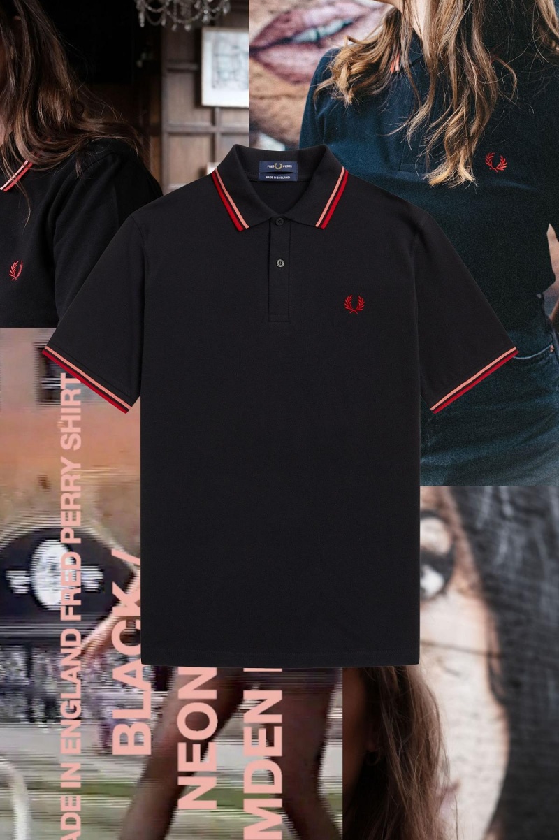 Camisa Polo Fred Perry M12 Hombre Negras Coral | CLJVR96734