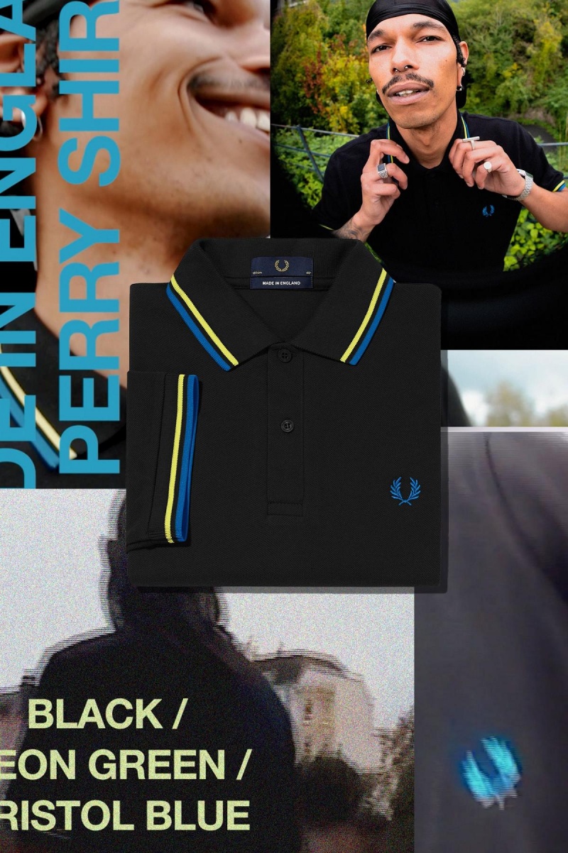 Camisa Polo Fred Perry M12 Hombre Negras Verde Azules | UCLTG13797