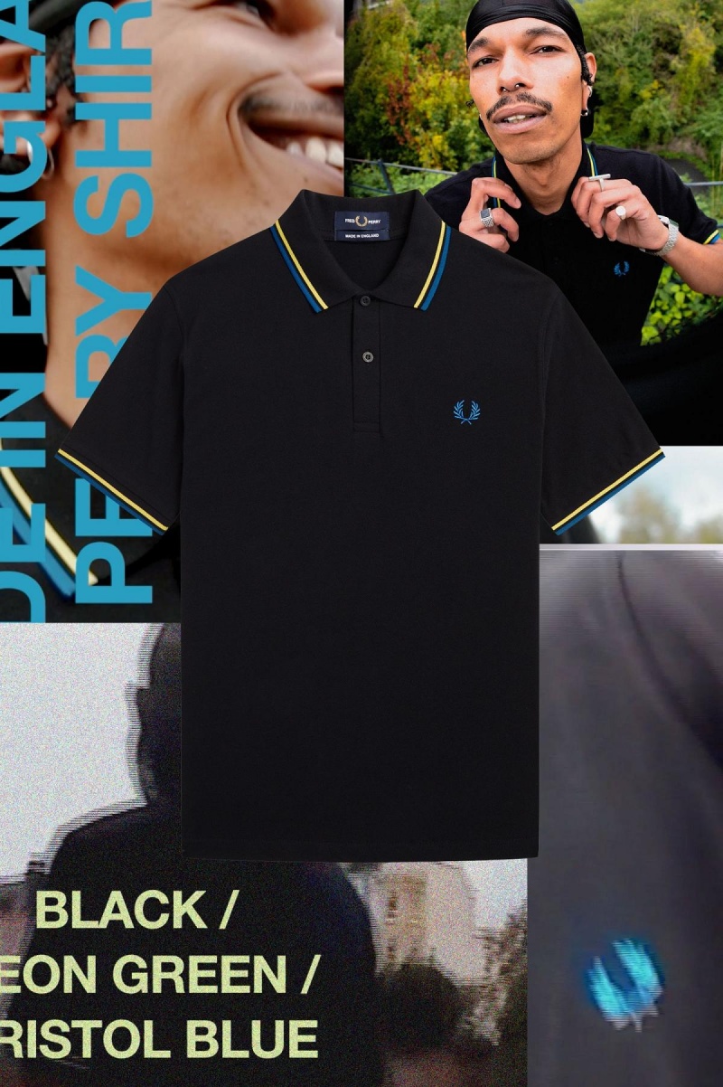 Camisa Polo Fred Perry M12 Hombre Negras Verde Azules | UCLTG13797